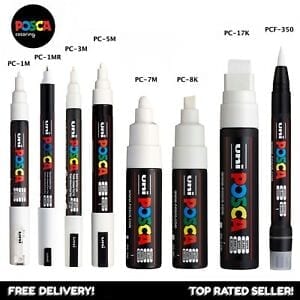 Posca UNI Set 4 Pennarelli A Punta Fine 2mm - Oro, Argento, Bianco, Nero